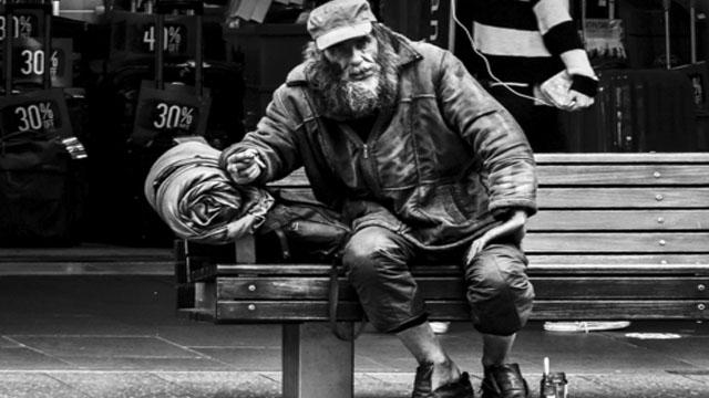 Homeless man living on the street